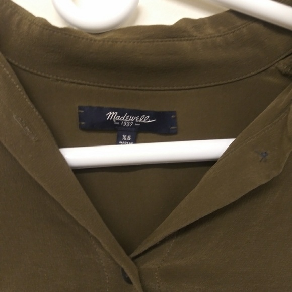 Madewell Olive Green Silk XS Blouse - Picture 2 of 3